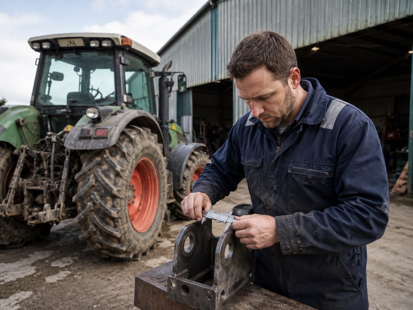 Messung vor Traktor auf Hof